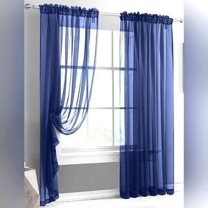 Set of 2 Chic Navy Blue Sheer Curtain Panels